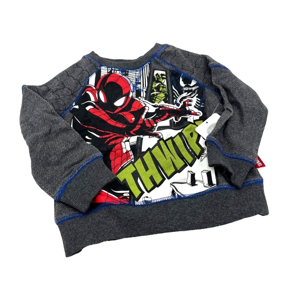 Disney Store Marvel Spiderman Boys Gray Sweatshirt‎ 2 New